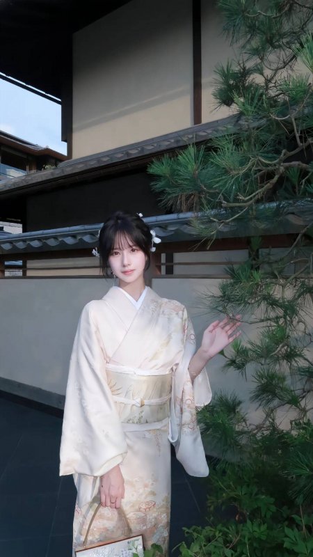 和服庭院松树优雅日系美女手机壁纸