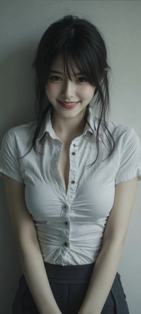 白衬衫深领微笑气质清纯美女手机壁纸