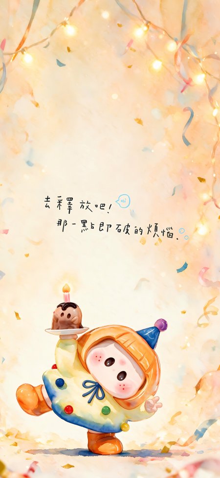 YOYO生日蛋糕蜡烛小人治愈创意绘画手机壁纸