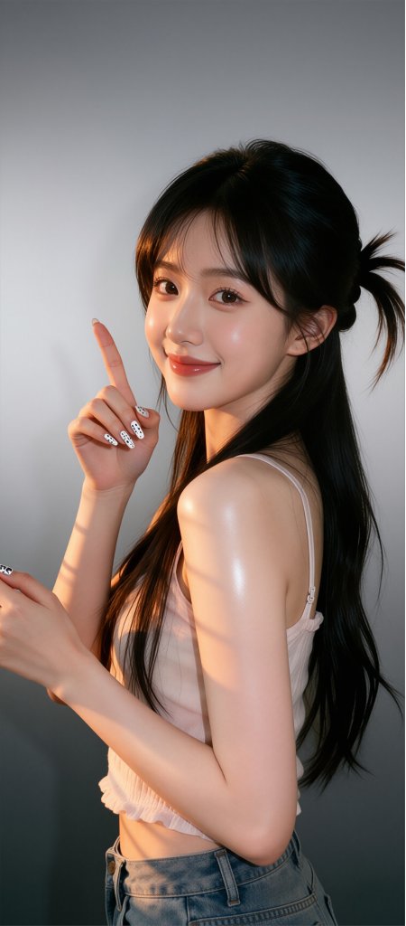 粉色吊带回眸微笑长发美女手机壁纸