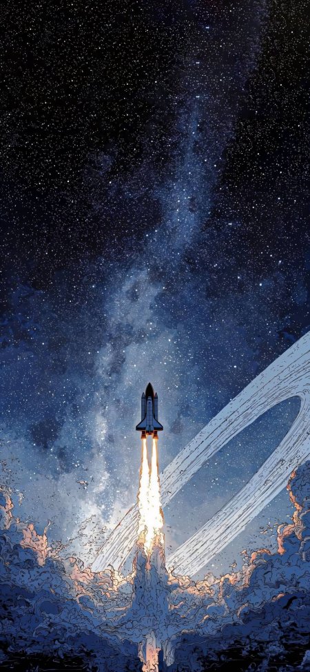 航天飞机冲向银河星空创意手机壁纸