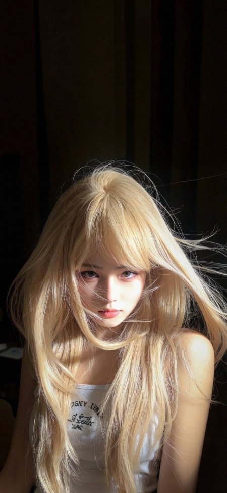 金发白背心暗调高冷美女手机壁纸