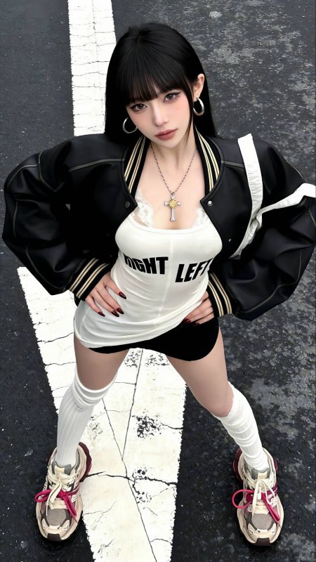 街头高角度黑衣潮酷美女手机壁纸