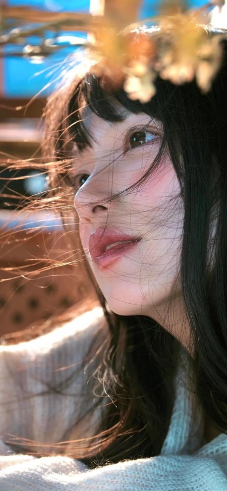 金光侧颜发丝拂面唯美美女手机壁纸