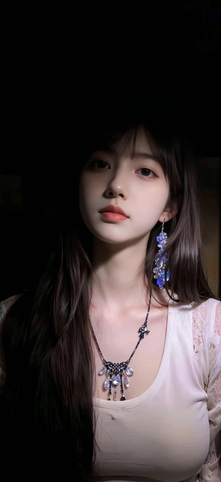 蓝光花耳坠暗调长发美女手机壁纸