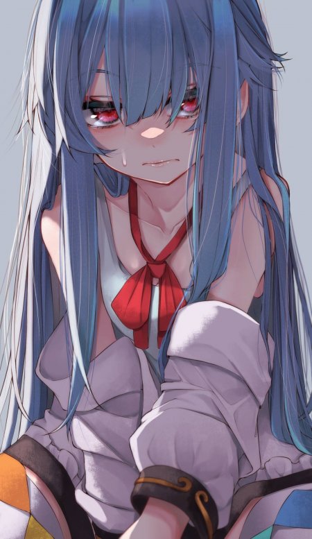 蓝发红瞳流泪少女白衣动漫手机壁纸
