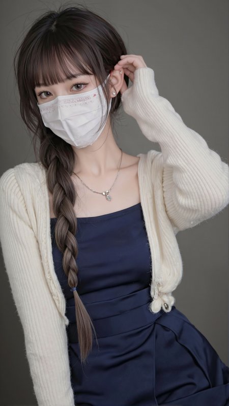口罩麻花辫针织衫气质美女手机壁纸