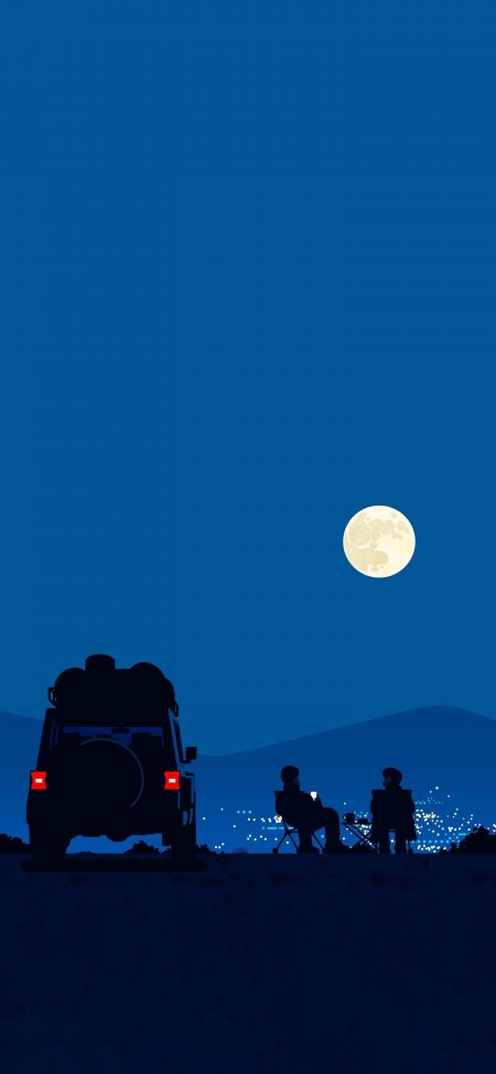 满月露营越野车剪影创意手机壁纸