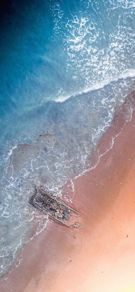 航拍蓝海沙滩浪花纹理风景手机壁纸