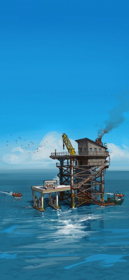 海上加油站孤岛插画创意手机壁纸