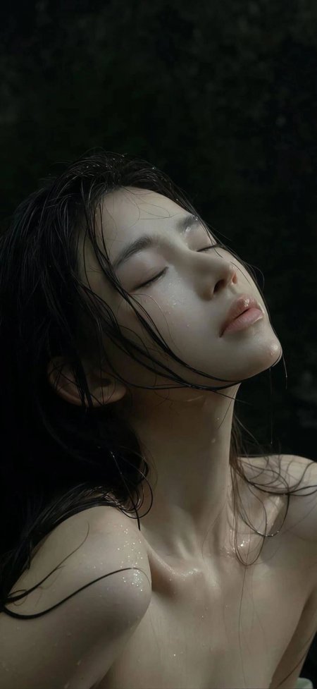 湿发闭眼水珠特写唯美美女手机壁纸