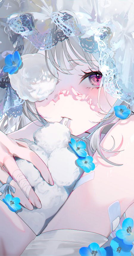 白发创可贴蓝花梦幻少女动漫手机壁纸