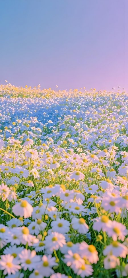 落日暖阳雏菊花海唯美风景手机壁纸