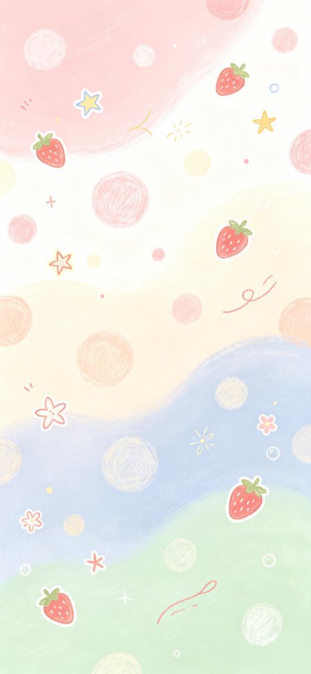 手绘草莓彩条治愈系创意手机壁纸