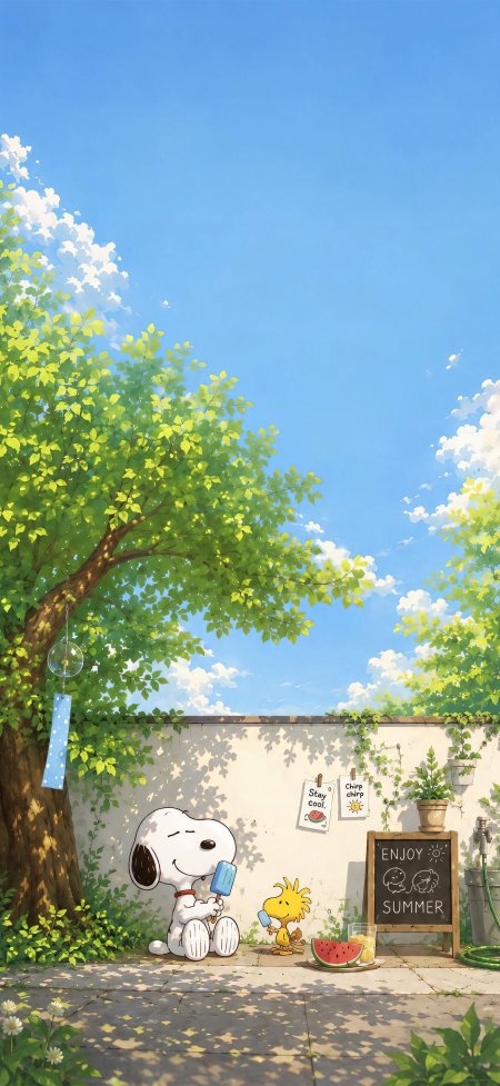 史努比夏日冰棒风铃动漫手机壁纸