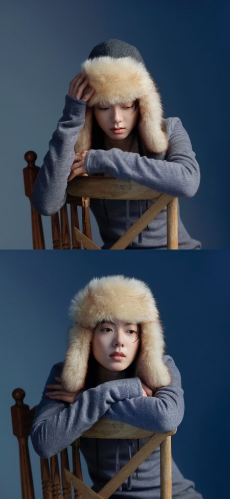 赵今麦毛绒帽灰衣少女忧郁对望美女手机壁纸