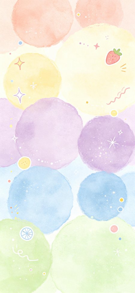 水彩圆点草莓星星治愈创意手机壁纸