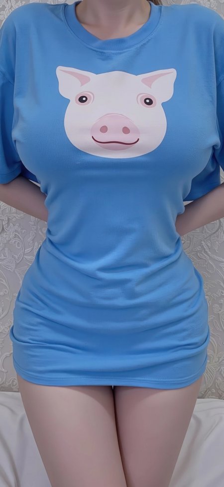 浅蓝小猪图案纤腰身材美女手机壁纸