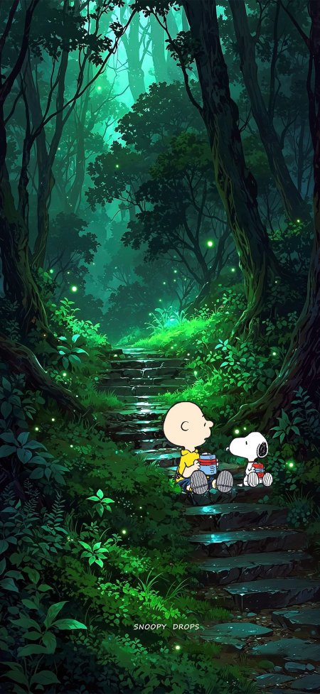 史努比查理布朗林间台阶动漫手机壁纸