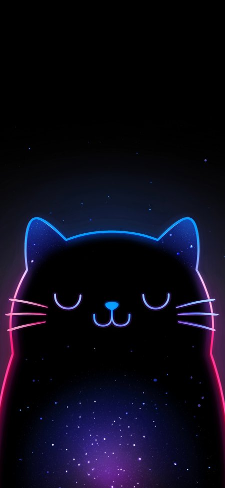 霓虹星空黑猫剪影治愈动漫手机壁纸