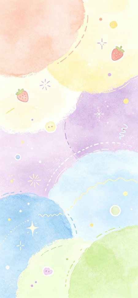 水彩圆块草莓星点治愈创意手机壁纸