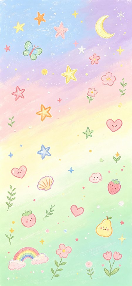 笑脸水果彩虹涂鸦治愈创意手机壁纸