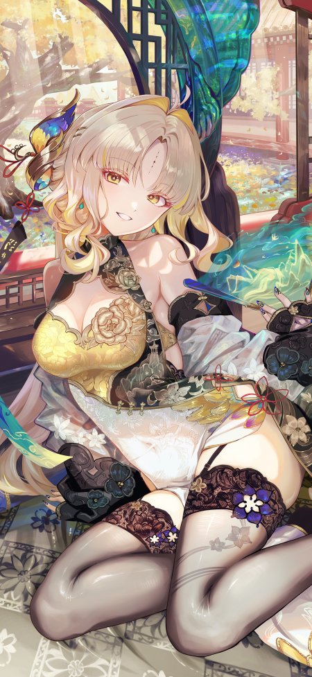 金发花钿金白旗袍少女动漫手机壁纸