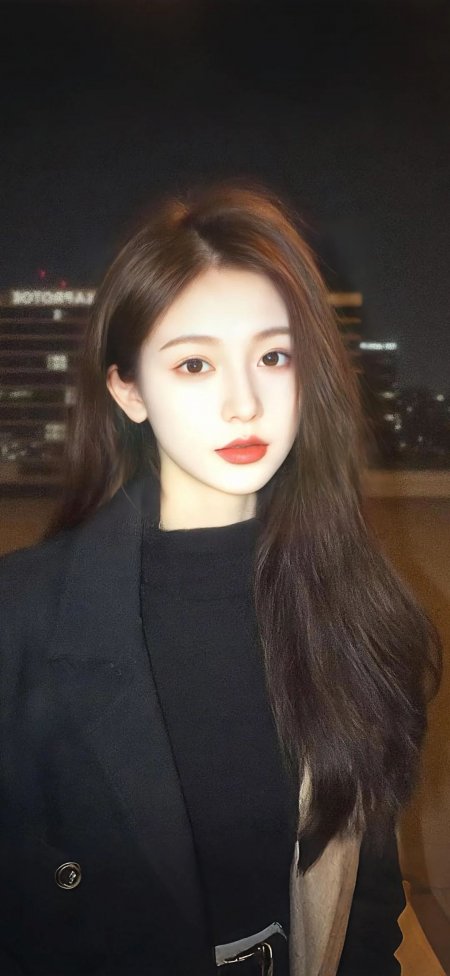 夜景黑大衣长发气质美女手机壁纸