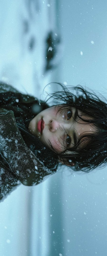 雪中特写冷艳氛围感美女手机壁纸