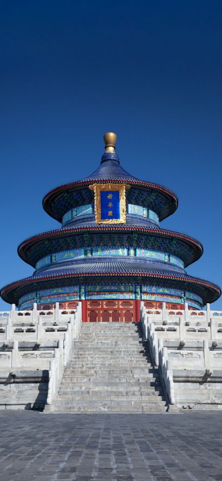 天坛祈年殿蓝天仰拍古建风景手机壁纸