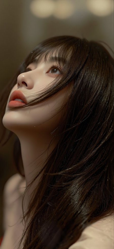 仰拍侧颜碎发梦幻氛围美女手机壁纸