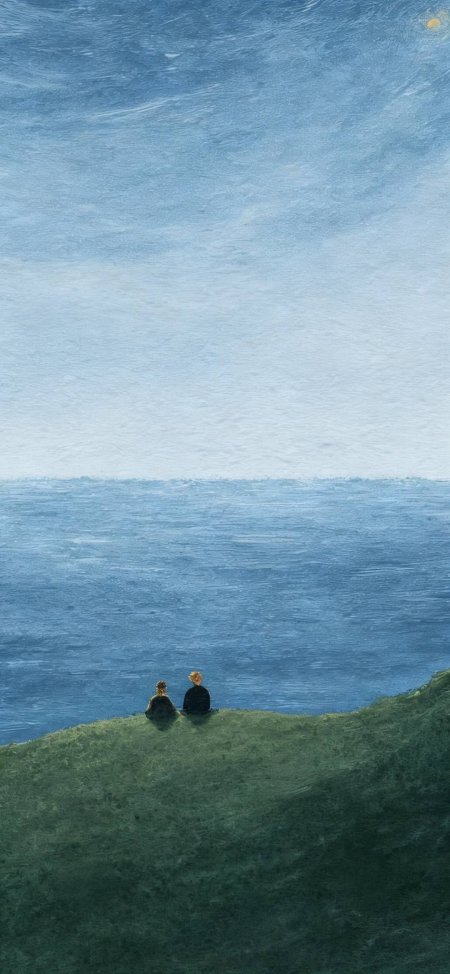 油画情侣海边远眺情感文艺手机壁纸