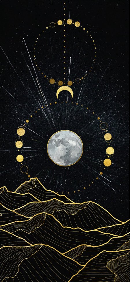 黑金满月几何山脉星空创意手机壁纸