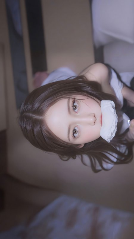 嘴含白花仰拍棕发氛围美女手机壁纸