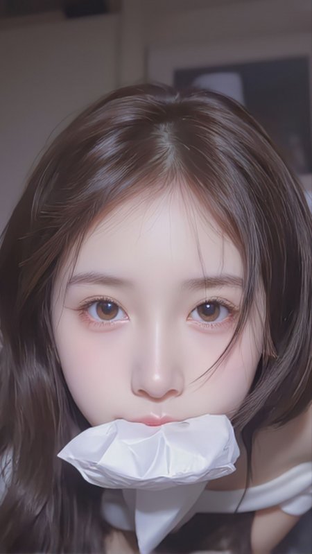 棕发少女咬纸特写唯美动漫手机壁纸