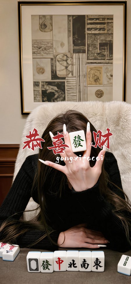 长发美甲举麻将发财美女手机壁纸