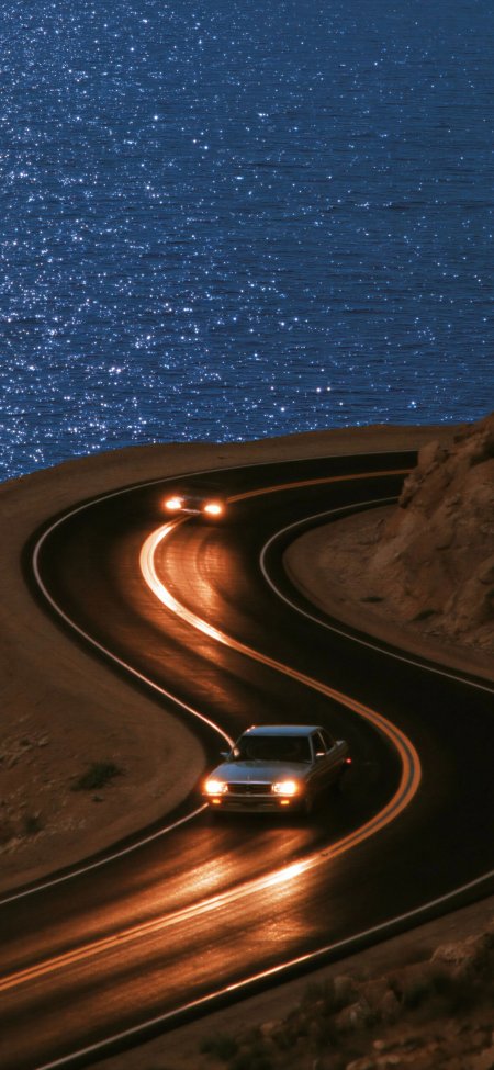夜海盘山公路车灯经典汽车手机壁纸
