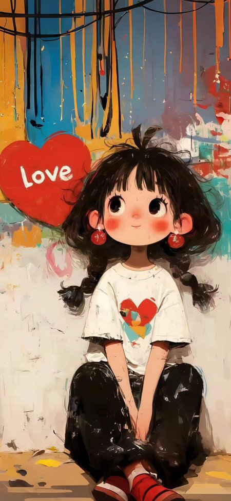 樱桃耳坠少女涂鸦爱心动漫手机壁纸