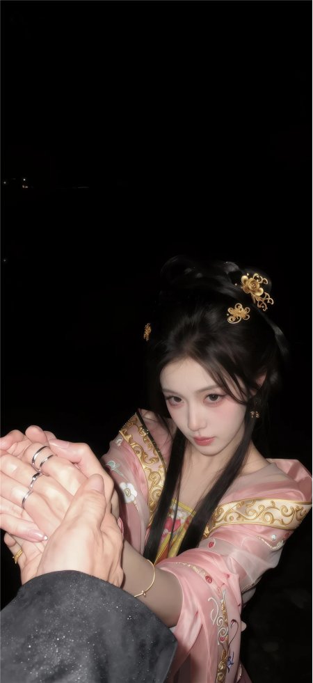 夜景汉服美女牵手唯美氛围美女手机壁纸