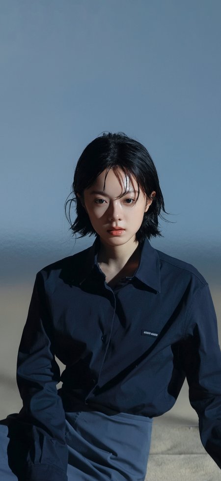 赵今麦缪缪深蓝衬衫人像明星手机壁纸