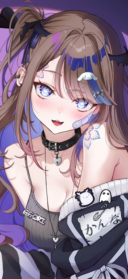 棕发蓝挑爱心眼少女动漫手机壁纸