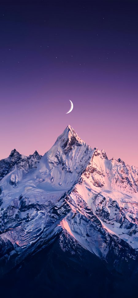 雪山残月紫霞星空唯美风景手机壁纸