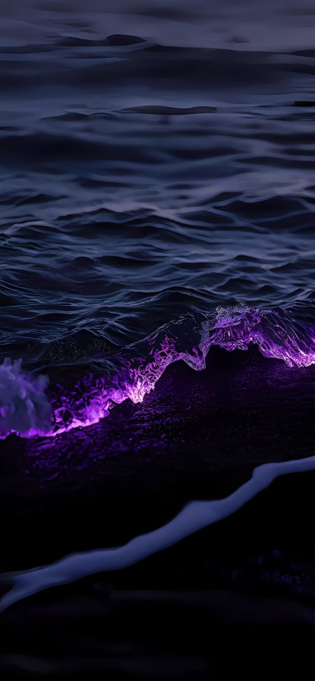 夜海紫色荧光浪花唯美风景手机壁纸