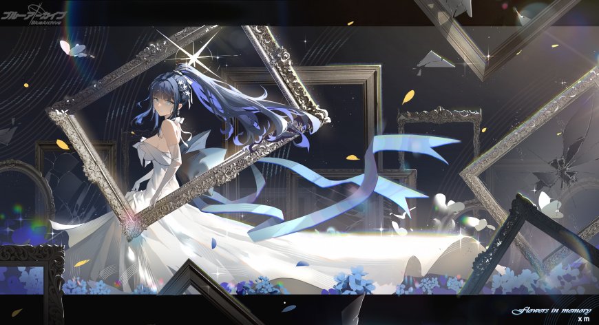 蔚蓝档案锭前纱织白礼服破碎画框插画少女电脑壁纸