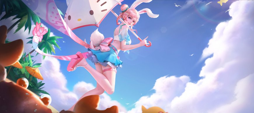 王者荣耀公孙离蜜橘之夏皮肤海滩兔耳少女游戏动漫电脑壁纸