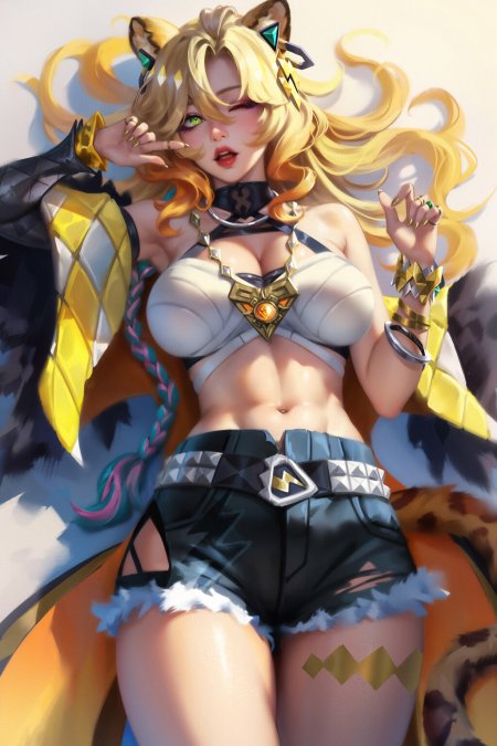 原神希诺宁豹纹猫耳金发躺姿游戏手机壁纸