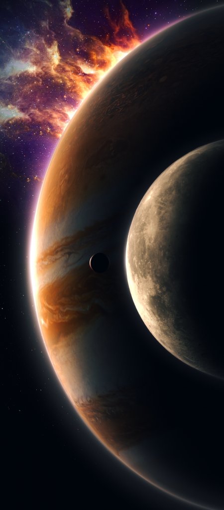 木星月球星云同框深空科幻创意手机壁纸