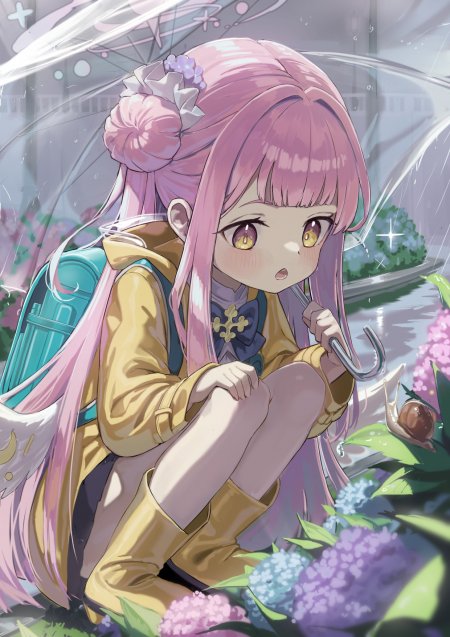 粉发天使少女雨伞蜗牛动漫手机壁纸