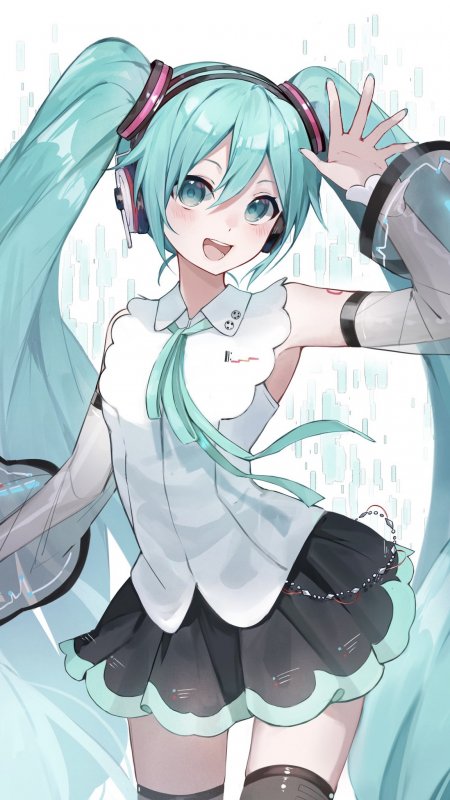 初音未来透明袖微笑元气动漫手机壁纸