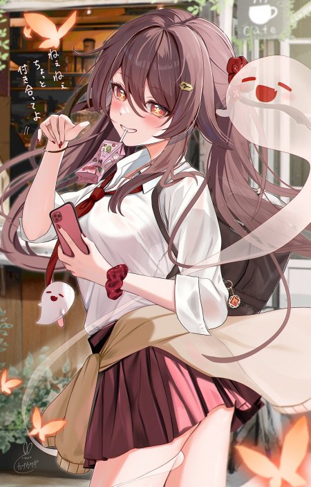 原神胡桃现代JK制服校园风游戏手机壁纸